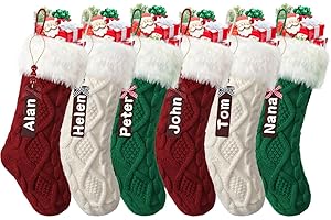 SOMYTING 6 calcetines de Navidad de punto de lana con etiquetas para el nombre, calcetines de Navidad decorativos para fiestas de Navidad, decoraciones de Navidad y regalos infantiles