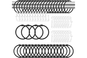 LONGHONEYSONG 40 Stücke Metall Bronze Gardinenringe mit S Haken, Vorhang Ringe mit Haken, Vorhangringe, Duschvorhang Haken, Gardinen mit Haken, Gardinenhaken für Ringe, Gardinenhaken, Vorhang Schwarz(Schwarz)