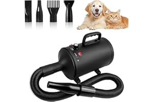 VEXNOOK 3800W Dog Hair Dryer - Professional 3800W High-Power Pet Blaster Dryer with Adjustable Temperature and Wind Speed, Low Noise Operation, and Four Nozzles for Efficient Pet Drying