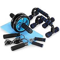 Kit Palestra Casa 5 In 1 - Ruota Addominali, Flessioni, Corda, Tappetino - Allenamento Completo Uomo/Donna