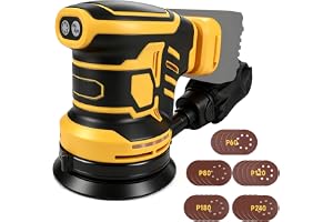 Trådlös excentrisk slipmaskin för Dewalt 18V 20V, 125 mm Slipmaskin för trä med dammupptagning, 25 slippapper, 6 hastigheter