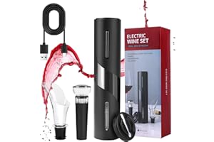 MXTIMWAN Korkenzieher Elektrisch, Weinflaschenöffner Set, Automatischer Flaschenöffner, Geschenkidee Weinflaschenöffner, Korkenzieher Wein mit Kapselschneider, USB-Kabel, Ausgießer, Vakuumstopfen