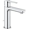 GROHE Lineare Single-Lever Basin Mixer Tap with Pop-Up Waste Set (Size 180mm, 28 mm Ceramic Cartridge, Water Saving Mousseur 5.7 l/min, Tails 3/8 Inch), Chrome, 32114001