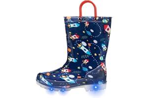 FUNCOO PLUS Boys Wellies for Kids, Unisex Toddler Wellingtons Boots Childrens Light Up Wellies Handle It Rain boots