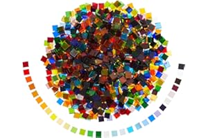 JUVALE 1000-Pack of Square Glass Mosaic Pieces in 40 Assorted Colours, 10 x 10 x 2.5 mm