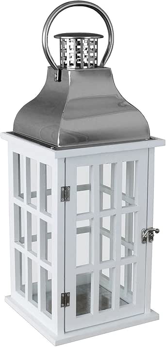 Holz Laterne mit Metalldach 32x15x15 cm Gartenlaterne Holzlaterne