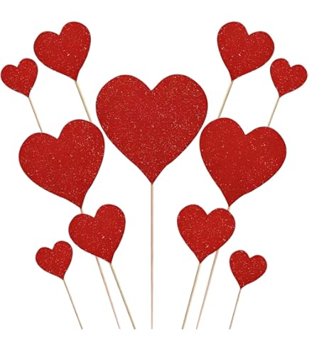 30 Stück Glitzernde Herz-Cupcake-Topper – Tortenstecker Für Geburtstage, Hochzeiten, Valentinstag (rot)