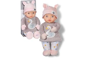 BABY born for Babies Sweetie Mauve - Weiche 30 cm Puppe mit grauem Stoffkörper & integrierter Rassel - Für Neugeborene geeignet