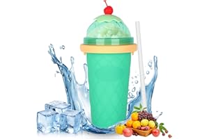 CIOXSOIO DIY Slushy Maker Cup, Slushy Maker Mug Congelado de Silicona, Maquina de Granizados Cup con Pajita y Cuchara 2 en 1, Quick Vaso para Hacer Granizado para Batido de Frutas, Verde Claro
