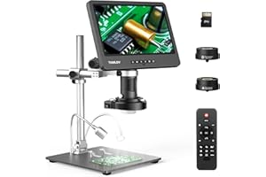TOMLOV DM602 Pro 3 Lenti HDMI Microscopio Digitale, Schermo IPS da 10,1", Lente d'ingrandimento per Monete/Saldatura, con illuminazione ad Anello, Compatibile TV/PC, 64GB, Regalo per Adulti/Bambini