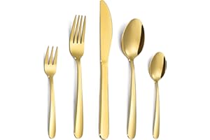 Bestdin Set posate 6 persone, 30 pezzi, acciaio inox, coltello, forchetta, cucchiaio, posate dorate, feste, ristorante, lucidate, lavabili