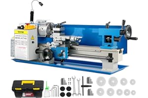 BestEquip Tokarka metalowa, 7 x 14 cali, 550 W, 350 mm, odległość środkowa, tokarka stołowa, 50-2500 obr./min, z gwintem metrycznym 0,5-2,5 mm i 21 mm