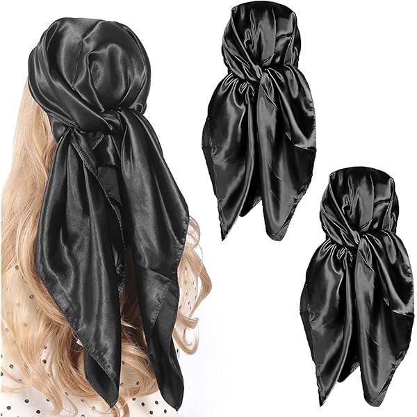 YCLFHOO 2 Pcs Head Scarf,36 Inch Large Square Satin Black