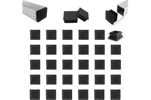 Zaky 30 tapones de láminas para tubos cuadrados, 25 x 25 mm, tapones de plástico, color negro
