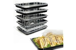 TRAYA Pack of 5 Sandwich Platter Trays with lids - Reusable Plastic Catering Trays with Lids for Meal Prep, Cakes, Treats and Sandwiches (33.5cm x 24cm x 7cm)