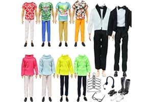 YITULOU 23 Pcs Ropa de Muñeca Compatible con Ken Ropa y Accesorios, Incluye 1 Traje, 1 Suéter, 6 Chaquetas Pantalones, 20 Zapatos, 5 Estantes, 1 Auriculares, 1 Gafas, Adecuado para la Fiesta de Los Niños