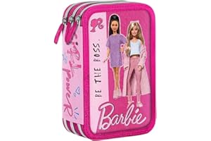 MC GROUP Astuccio 3 Scomparti Barbie Astuccio 3 Zip Bambina Rosa Astuccio Scuola Elementare Astuccio Elementari Tasca A Zip Organizer Colori Giotto/Carioca Matite Pennarelli Righelli Temperamatite Gomma Penne