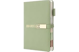 HOLDERZWU 2024-2025 Diary A5 Page a Day,Diary 2024-2025 Day Per Page,12 Months Daily & Monthly Planner with Colorful Monthly Tab,Hardcover Organizer with Bookmarks,Inner Pocket,Pen Holder (Green)