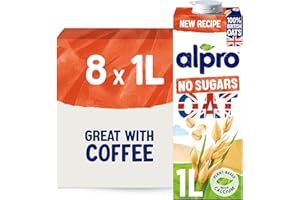 Alpro Oat Drink - No Sugars - 100% British Oats - Unsweetened Plant-Based Long Life Dairy Free & Lactose Free Milk Alternative - 1L (Pack of 8)