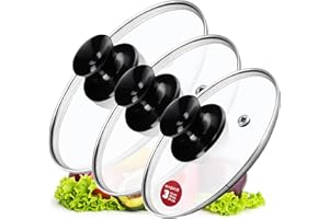 KADAX Lot de couvercles de casserole universels en verre poignée, résistants à la chaleur, différentes tailles, couvercle en verre casserole, poêle (16 + 18 + 20 cm, poignée noire brillante) K8380