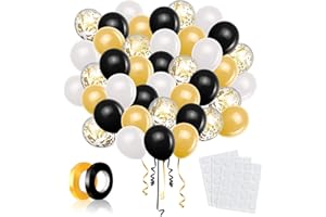 LAPONO Ballon Noir Or Blanc 60Pcs,Confettis Helium Baudruche Arche Kit 12 Pouces Anniversaire Latex Ballons Gonflable pour Fille Boy Enfant Mariage Birthday Fête Graduation Baby Shower Decoration
