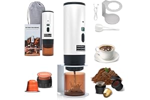 RoserRose Machine à Café Portable, Machine à Café de Voyage - Sans Fil & Auto-Chauffante - Avec Batterie 7800mAh, Fonction de Charging USB-C & Pressions 20 Bar - Compatible NS/DG (Blanc)