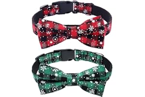 JunD - Collar de Navidad para Gato y Perro, 2 Unidades de Collar de Perro Copo de Nieve con Pajarita extraíble, Collar de Entrenamiento de Perro, Collar Ajustable con Hebilla de Seguridad (M)