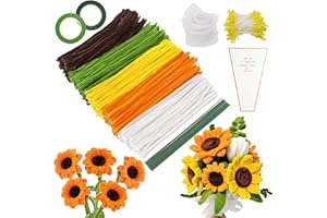 YSUVIN Limpiapipas Manualidades Set 784 Piezas, Amarillo, Blanco, Marrón Oscuro, Verde Militar Limpia Pipas, Viene con Estambres, Tallos, Cintas, Cinta de Gasa y Bolsa de Flores, Flores Manualidades