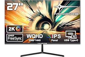 ‎MINIFIRE Minifire 27 Zoll Monitor WQHD(2560x1440), IPS, 1ms, AMD FreeSync, 100% sRGB, 75Hz, ltradünner Rahmen, HDMI DP, USB-C Ports, 3 Jahre Garantie -Schwarz