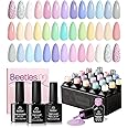 beetles Gel Polish 20Pcs Nail Kit with Glossy & Matte Top Coat and Base Coat - Pastel Paradise Girly Colors Collection Bright Nail Art Solid Sparkle Glitters Colors Back to School Nails Gifts