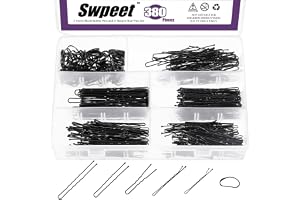 Swpeet 380st 2 Stilar 4,8 cm 6,1 cm 7,0 cm Svarta Hårnålar Bobby Pins med Gummibandssats, Innehåller 120st Bobby Pins och 160st U Hårnålar Hårklipp med Mjuka Elastische Band