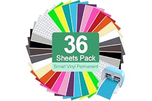 TAOYIO Smart Vinyl Permanent Cricut Joy Folie - 14cm*30.5cm Vinylfolie Plotter, Plotterfolie Vinyl Selbstklebend Set für Laptops, Telefone, Wände und mehr Transferfolie Plotterfolie 36 Stück