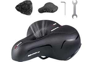 EYMOBAD Selle de vélo confortable, selle de vélo en gel, large, souple, respirante, amortissant les chocs, selle de vélo ergonomique avec housse étanche outils d'installation 26 x 21,5 cm