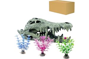 ODOOKON Aquarium Decoration Crâne de Dinosaure en résine, 15 x 7 x 5,5 cm, 3 Pièces Plantes aléatoires d'aquarium Plastique Décoration et Rocher Polyrésine Grotte Ornement Decoration