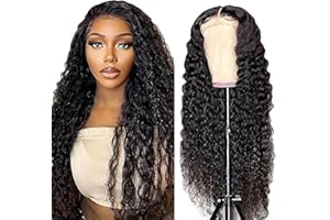 Lakaisa Deep Wave Human Hair Wig 4X1 Lace #1B Natural Black Glueless Wear and Go Parrucca Donna Capelli Veri Umani Bleached Knots Pre Plucked Hairline with Baby Hair for Woman 22 Pollici
