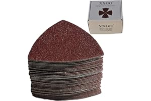 XXGO 55 Pcs Triangle 3-1/8 Inch 80mm 60/80/100/120/240 Grits Oscillating Multi Tool Sanding Paper No.XG5501U