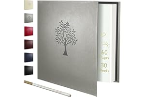 Rdylymx Large Photo Album Self Adhesive Scrapbook Album for 5x3 6x4 7x5 10x8 Pictures,60 Pages Leather Cover DIY Photo Book,Ideal Gifts for Family Travel Wedding Baby Grey