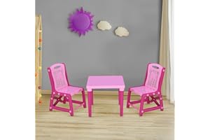 A406 Children's Table and Chairs Set, 2 Pink Chairs with Activity Table, Indoor Outdoor Furniture Study Table for Kids Gift Boxed (Light Pink)
