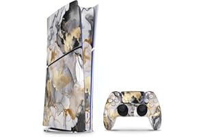 Skins4u Slim PS5 Skins Aufkleber Set kompatibel mit PlayStation 5 DIGITAL Edition + PS5 Controller Skin Wrap Faceplate Design Schutz Folie Marmor Gold Black