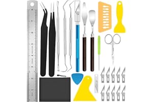 Dulynva Lot de 26 Outils de désherbage en Vinyle Kits de Modélisme, Accessoires pour Traceur en Acier Inoxydable, Outils de Modelage avec 1 Sac de Rangement pour Bricolage, Camées, Lettrage, HTV