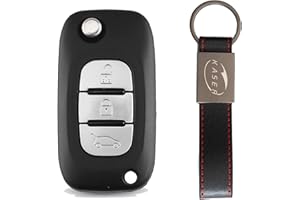 Coque Clé Télécommande Plip 3 Boutons Folding pour Renault Clio Twingo Megane Scenic Laguna Espace Kangoo Safrane Master Trafic Vivaro Modus avec Porte-Clés en Cuir KASER