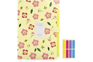 KONVINIT Cartella portadocumenti espandibile formato A4 Portatile Plastica con 5 Tasche Motivo Floreale Organizer per Documenti con Chiusura Tramite Bottone a Scatto,Yellow