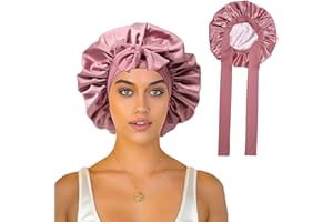 DDHHCP Schlafhaube Haare Schützen - Seidenhaube Zum Schlafen, Silk Bonnet, Satin Haarhaube, Bonnet Sleep Cap für Die Nacht für Damen (Rosa)