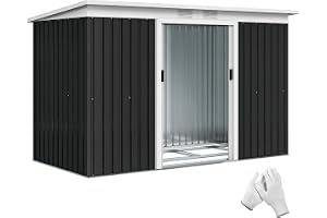 Outsunny Metall Redskapsuthåll 6,3 m³ 280x130x172 cm, Redskapsuthåll med Pulttak, Skjutdörr, Väderbeständigt Trädgårdshus, Ut