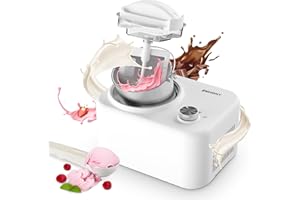 EUHOMY Gelatiera con Compressore, Macchina per Gelato, Piccola Gelatiera, Gelatiera Autorefrigerante, 0,8 L Macchina Gelato, Compressore 100 W, Bianco