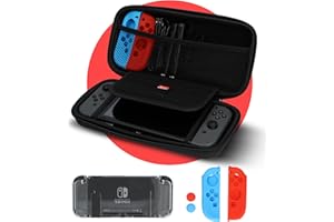 Playcorner Nintendo Switch 7-en-1 Ensemble d'Accessoires Noir | Étui Nintendo Switch avec Protection Transparente, Protection en Silicone, Câble de Charge, Protecteur d'Écran | Étui Nintendo Switch