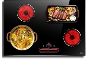 HOBSIR HOB Hobsir Piano Cottura Vetroceramica 4 Fuochi, Piano Cottura in Vetroceramica 4 Piastre da Incasso 77cm, Piano Cottura Elettrico 6600W, Doppia Zona, Zona Ovale, Controllo a Scorrimento Indipendente