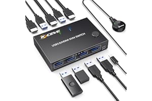 KCEVE USB 3.0 KVM Switch, KVM HDMI Umschalter für 2 Computer, unterstützt 4K @ 60Hz Auflösung für 2 PC Share Maus, Tastatur und Monitor