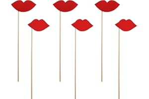Fotobox Requisiten rote Lippen 6er Set Foto Zubehör Accessoires Utensilien Fotospiel Hochzeit Party/Funny Props Lips, rote Lippen an einem Stab, Kußmund, ideal für Fotoshooting