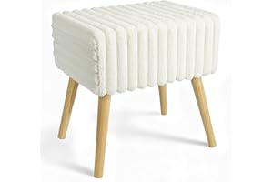 ‎ZEDELMAIER Zedelmaier Sitzhocker Hocker schminktisch Fußhocker Schminkhocker Polsterhocker gepolstert Vanity Stool Ottoman mit stabilen Holzbeinen für Wohnzimmer SchlafzimmerFlur BeigeKunstfell 42x31x44cm